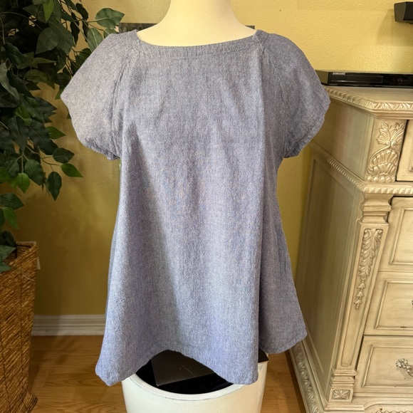 Free People Size M Crazy Hearts Chambray Babydoll Top Short Sleeve Oversized - Picture 3 of 9